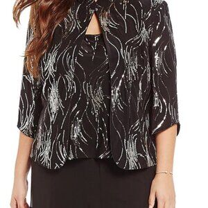 Alex Evenings Plus Size Sequin Mandarin Collar Neck 3/4 Sleeve Jacket Blazer